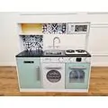 Moni Toys 7257 Wooden kitchen with lights, microwave and sink საბავშვო ხის სათამაშო სამზარეულო