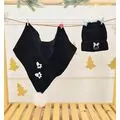 Rabbit Hat and Scarf Set Black - ახალშობილის ქუდი და კაშნე