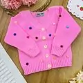 Baby Colored Dots Knitted Jacket Pink - საბავშვო ნაქსოვი მოსაცმელი