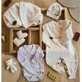Cute Knitted 5 In 1 Set Beige - ჩვილის სამოსის ნაკრები