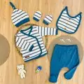 Plain Striped 5 In 1 Set Blue - ჩვილის სამოსის ნაკრები