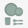 KikkaBoo Feeding set 5 pcs Platinum Silicone Sage  - საბავშვო ჭურჭლის ნაკრები