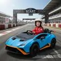 Lamborghini Hurricane Drift Car Blue - ელექტრო მანქანა კაუჩუკის საბურავებით და ტყავის სავარძლით