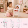 Moni Toys Doll High Wooden Chair with Pad PH12B012 თოჯინის სათამაშო ხის საკვები სკამ-მაგიდა