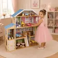 Wooden Grand Mansion Doll house With Accsesoriess -  თოჯინის ხის სახლი ავეჯით