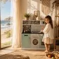 Moni Toys 7257 Wooden kitchen with lights, microwave and sink საბავშვო ხის სათამაშო სამზარეულო