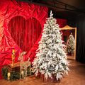 Christmas Tree 210 CM With Pine Cones And Lights, PE + PVC Snow-Covered ნაძვის ხე სილიკონის შერეული ტოტებით, გირჩით და განათებით