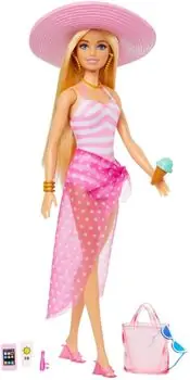 Barbie HPL73 Beach Blonde Doll-თოჯინა სანაპიროს აქსესუარით