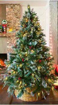 Christmas Tree 210 CM With Lights White Tips, Pine Cones And Berries PE+PVC - ნაძვის ხე განათებით შერეული სილიკონის წიწვებით, თეთრი ბოლოებით, გირჩით და კენკრით
