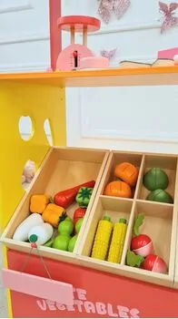 Supermarket With Set Of Vegetable - ხის სათამაშო ბოსტნეულის დახლი-მაღაზია, 4 image