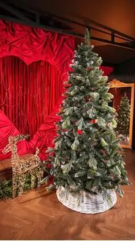 Diamant Green Christmas Tree With Mixed Silicone Needle And Red Viburnum Berries PE+ PVC 220CM - ნაძვის ხე შერეული სილიკონის წიწვებით და კენკრით, 2 image
