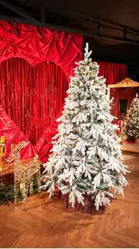 Angel Glow Christmas Tree 210 CM With Pine Cones And Lights, PE + PVC Snow-Covered ნაძვის ხე სილიკონის შერეული ტოტებით, გირჩით და განათებით, 2 image