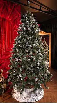 Crystal Christmas Tree 220 CM With Snow-Covered Branches And Berries ნაძვის ხე დათოვლილი ბოლოებით და კენკრით, 3 image