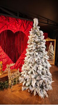 Christmas Tree 210 CM With Pine Cones And Lights PE + PVC Snow-Covered - დათოვლილი ნაძვის ხე შერეული სილიკონის წიწვებით, გირჩით და განათებით, 2 image