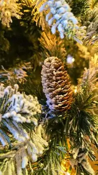 Christmas Tree 210 CM With Pine Cones And Lights, PE + PVC Snow-Covered ნაძვის ხე სილიკონის შერეული ტოტებით, გირჩით და განათებით, 2 image