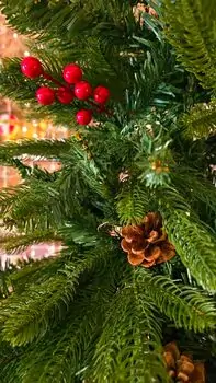 Christmas Tree  210 CM With Pine Cones And Berries PE + PVC ნაძვის ხე შერეული სილიკონის წიწვებით, გირჩით და კენკრით, 7 image