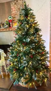 Christmas Tree 210 CM With Lights White Tips, Pine Cones And Berries PE+PVC - ნაძვის ხე განათებით შერეული სილიკონის წიწვებით, თეთრი ბოლოებით, გირჩით და კენკრით, 13 image