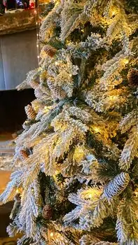 Christmas Tree 210 CM With Pine Cones And Lights, PE + PVC Snow-Covered ნაძვის ხე სილიკონის შერეული ტოტებით, გირჩით და განათებით, 3 image