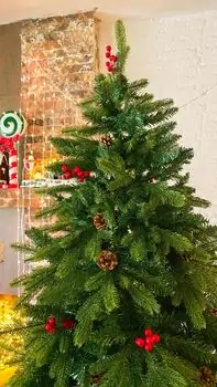 Christmas Tree  210 CM With Pine Cones And Berries PE + PVC ნაძვის ხე შერეული სილიკონის წიწვებით, გირჩით და კენკრით, 15 image