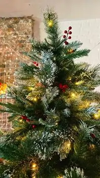 Christmas Tree 210 CM With Lights White Tips, Pine Cones And Berries PE+PVC - ნაძვის ხე განათებით შერეული სილიკონის წიწვებით, თეთრი ბოლოებით, გირჩით და კენკრით, 10 image