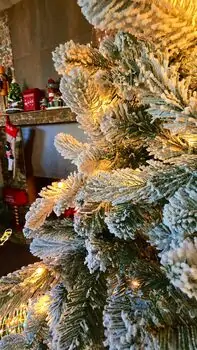 Christmas Tree With Lights 210 CM PE + PVC Snow-Covered - ნაძვის ხე, დათოვლილი, შერეული სილიკონის წიწვებით და განათებით, 4 image