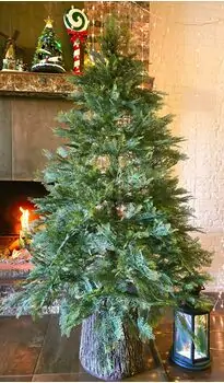 Christmas Tree 180 CM With Simulated Stump Pot PE - ნაძვის ხე ხის მორის ვიზუალის ქოთნით, 100% სილიკონი