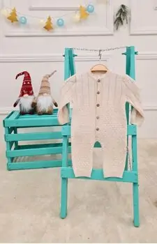 Cute Knitted Romper Beige - ახალშობილის ნაქსოვი რომპერი