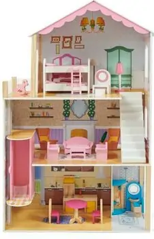 Wooden Doll House For Kids TX1052-1თოჯინის ხის სამ სართულიანი სახლი ავეჯით