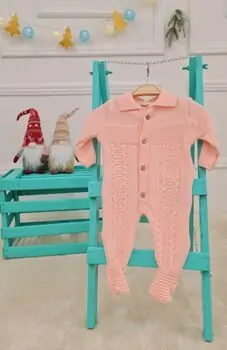 Baby Knitted Romper Pink - ახალშობილის ნაქსოვი რომპერი