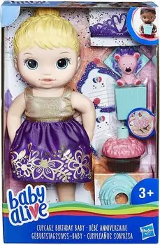Hasbro Baby Alive Cupcake Birthday სათამაშო თოჯინა აქსესუარებით E0596ES00