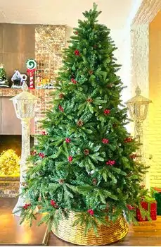 Christmas Tree  240 CM With Pine Cones And Berries PE + PVC - ნაძვის ხე შერეული სილიკონის წიწვებით, გირჩით და კენკრით