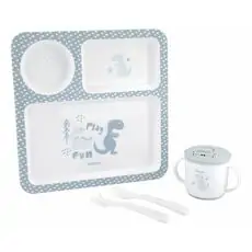 KikkaBoo-ს საბავშვო ჭურჭლის ნაკრები Tableware set 4pcs Dinosaur Blue