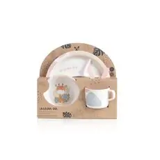 Cangaroo-ს საბავშვო ჭურჭლის ნაკრები Bamboo feeding set 5 pcs Savanana pink