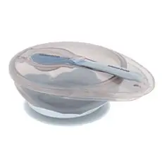 KikkaBoo-ს ჩვილის თასი კოვზით Suction bowl with spoon Blue