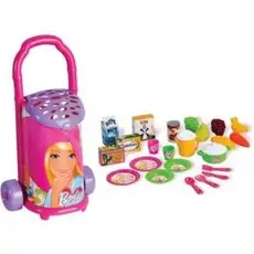 Dede 01508 BAZAAR TROLLEY BARBIE 25 pcs სათამაშო ურიკა სამზარეულოს აქსესუარებით