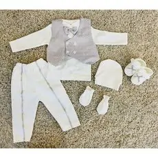 For Little Angel Boy Grey Set ნათლობლის კომპლექტი ახალშობილისთვის 1100