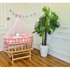 Bebeconfor Amedan Natural Color Basket Cradle With Pink Bumper ახალშობილის საწოლი