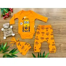 Hey Minion 3in1 Orange Set ახალშობილის ტანსაცმლის ნაკრები POLİFONİ 1020