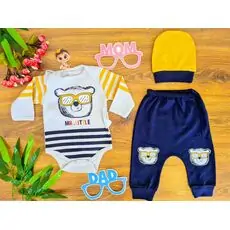 Mr. Little Bear 3in1 Set ახალშობილის ტანსაცმლის ნაკრები LEYLEK 4364 Yellow