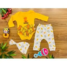 Chicks Yellow 3in1 Set, Red ახალშობილის ტანსაცმლის ნაკრები POLİFONİ 1270