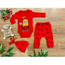 Hey Minion 3in1 Red Set ახალშობილის ტანსაცმლის ნაკრები POLİFONİ 1020