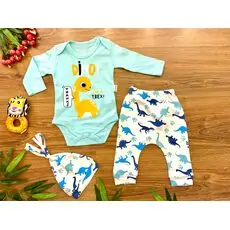 Dino i'm t'rex 3in1 Blue Set ახალშობილის ტანსაცმლის ნაკრები POLİFONİ 1130