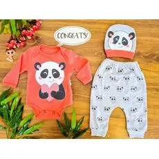 Lovely Panda 3in1 Set ახალშობილის ტანსაცმლის ნაკრები LEYLEK 4336 Orange