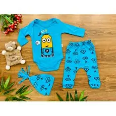 Hey Minion 3in1 Blue Set ახალშობილის ტანსაცმლის ნაკრები POLİFONİ 1020