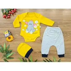Little colorful Elephant 3in1 Set ახალშობილის ტანსაცმლის ნაკრები LEYLEK 4313 YELLOW