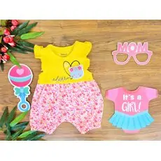 Little Kitten Flower Print ჩვილის რომპერი 16683 Miniworld Yellow