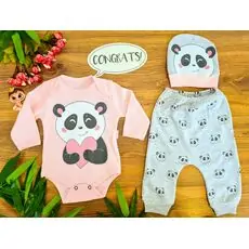 Lovely Panda 3in1 Set ახალშობილის ტანსაცმლის ნაკრები LEYLEK 4336 Light Pink