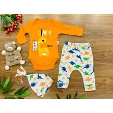 Dino i'm t'rex 3in1 Orange Set ახალშობილის ტანსაცმლის ნაკრები POLİFONİ 1130