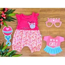 Little Kitten Flower Print ჩვილის რომპერი 16683 Miniworld Dark Pink