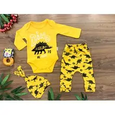 Dino Stegosaurus 3in1 Set, Yellow ახალშობილის ტანსაცმლის ნაკრები POLİFONİ 1060